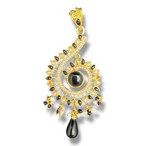 Vintage Gold Tone Spiral Filigree Pendant Ethnic Boho Statement Jewelry